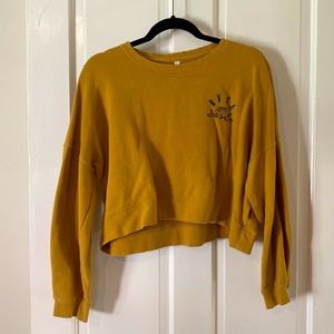 Mustard RVCA Cropped Crew Neck Sweatshirt